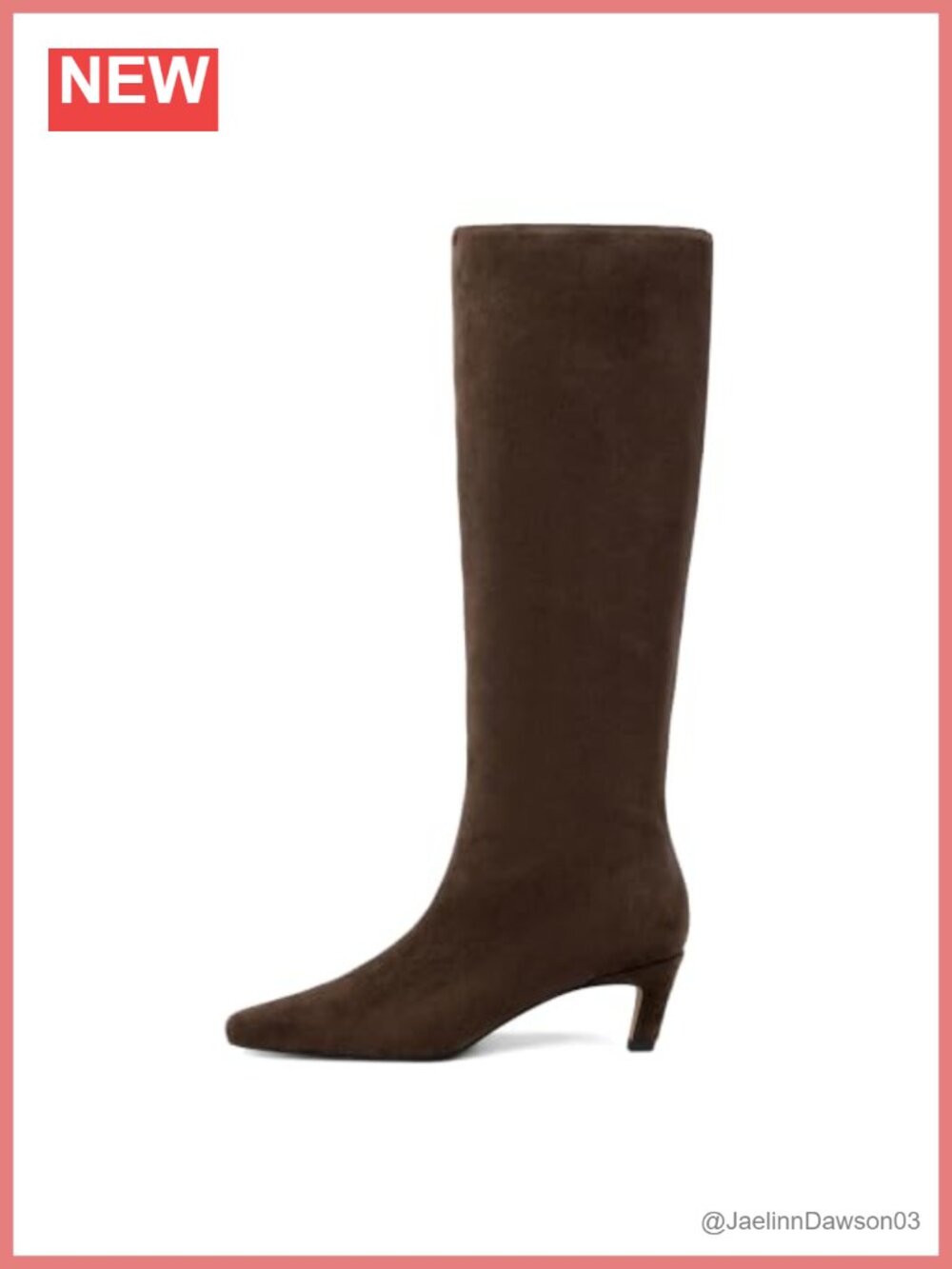 Women's Square Toe Kitten Heel Knee High Boots Faux Suede